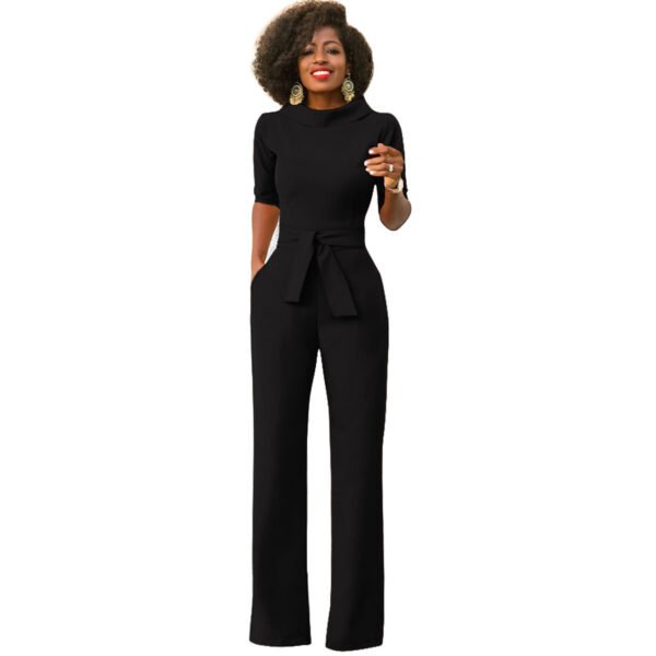 Women's Solid Color Five Quarter Sleeve High Waist Wide Leg Jumpsuit - Image 10