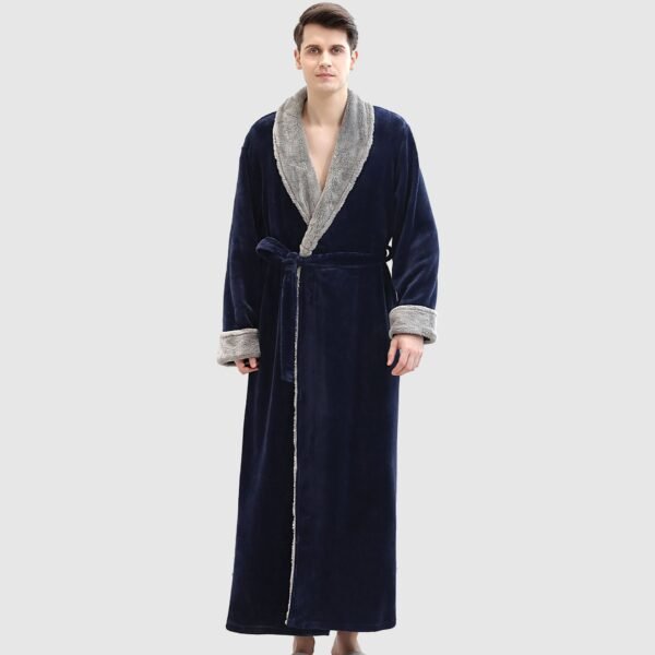 Men's Winter Plus Size Long Bathrobe Coral Fleece Full Length Pajamas - Image 6