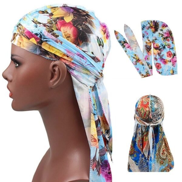 High elastic print long tail pirate hat - Image 3