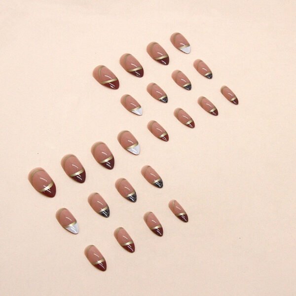 Almond Nail Shiny Gold Foil Color-blocking Leopard Print White Fake Nails - Image 3