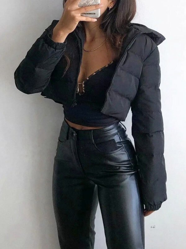 Fashion Zipper Hooded Short Coat - Image 2