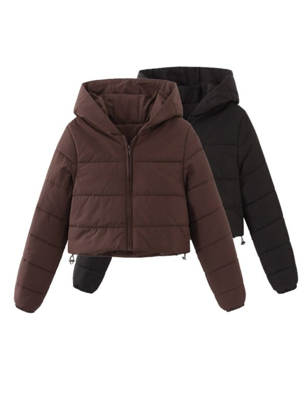 Fashion Zipper Hooded Short Coat - Image 3