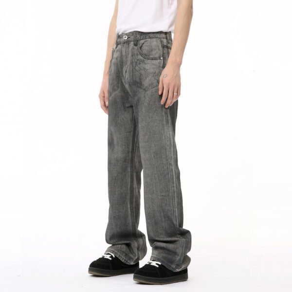 American-style Fashionable Black And Gray Washed Jeans - Image 2