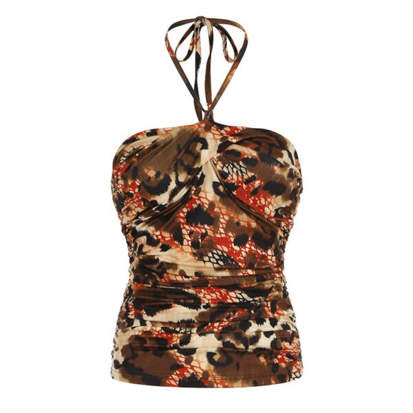 European And American Retro Printed Sexy Backless Halter Vest - Image 5