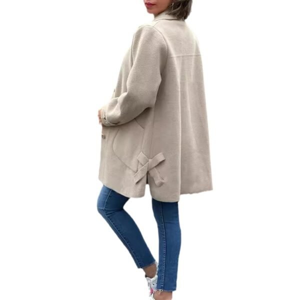 Polo Collar Solid Color Casual Bow Woolen Coat - Image 5