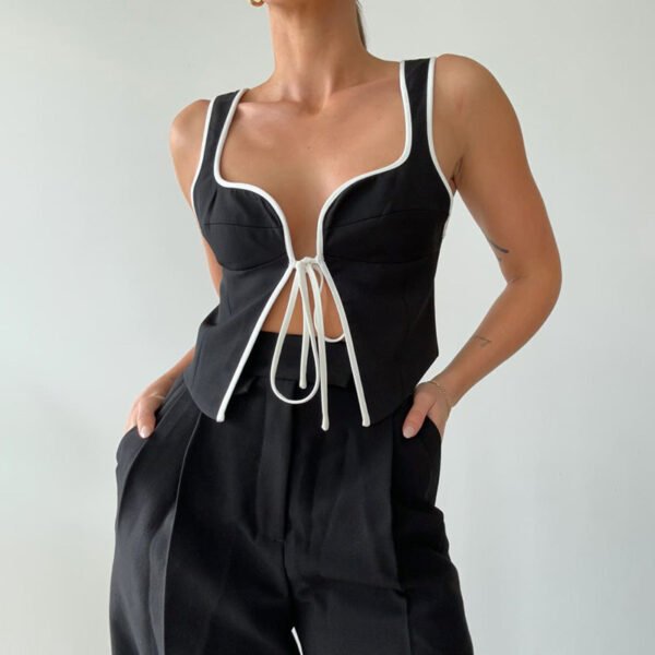 Pure Black Elegant Shoulder Strap Vest Design Beautiful Back - Image 6