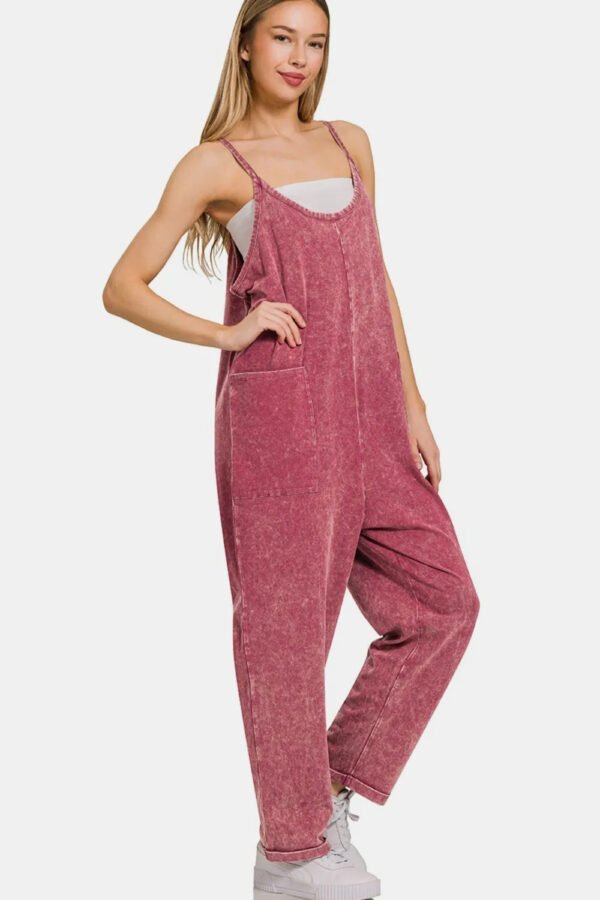 Zenana Washed Spaghetti Straps Overalls With Pockets - Image 2