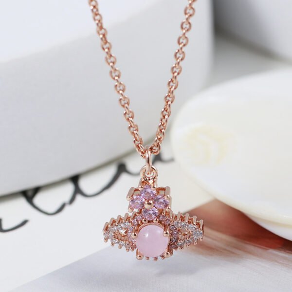 Saturn Rhinestone Gem Four Petal Flower Fashion Clavicle Chain