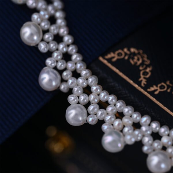 Lace Vintage Multilayer Round Lady Pearl Necklace 18K Gold Adjustable Choker - Image 4