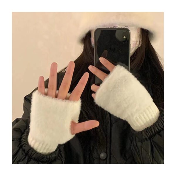 Korean Style Half Finger Flip Autumn And Winter Thermal Knitting Gloves - Image 5