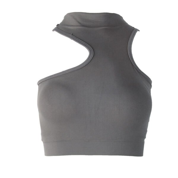 Half Turtleneck Short Cropped Navel Irregular Top With Chest Pad - Image 2
