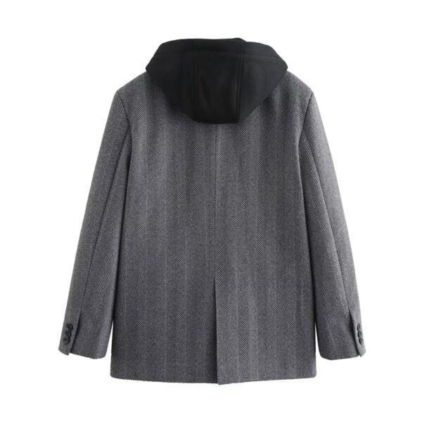 Hooded Stitching Herringbone Twill Loose Suit Jacket - Image 2
