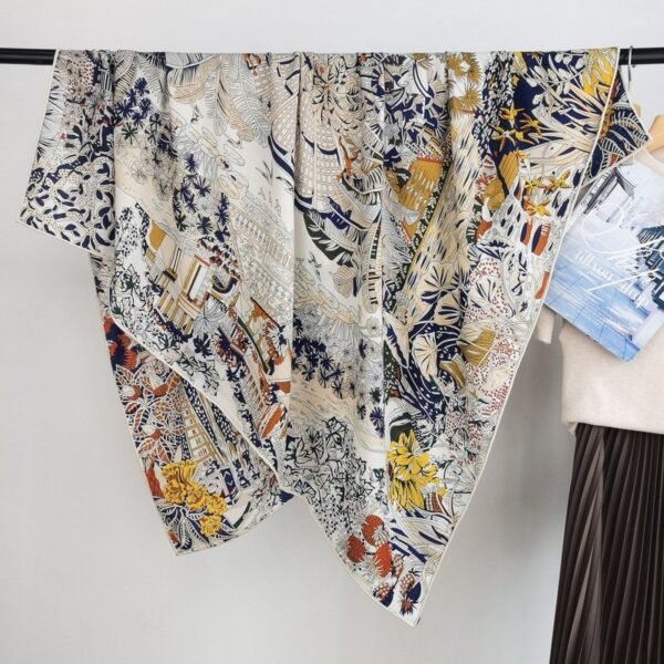Prosperous Double-sided Same Color Printing Silk Wool Scarf - Image 2