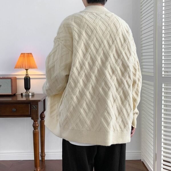 Casual Stand Collar Solid Color Autumn And Winter New Cardigan Cable-knit Sweater Men - Image 4