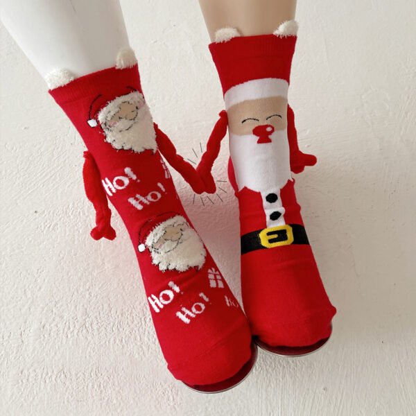 Christmas Magnetic Socks Cute Elk Santa Claus Snowman Hand-holding Socks For Couple - Image 3