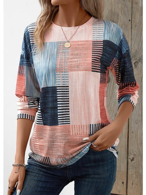 Women's Geometric 3D Digital Printed Loose Long Sleeves Sweater - Image 7