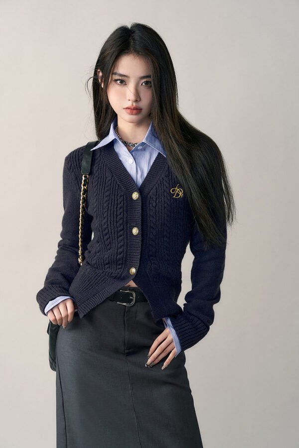 Preppy Style V-neck Slim Fit Sweater Cardigan - Image 4