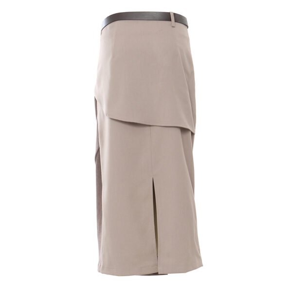 Soft Color Contrast Patchwork Belt Skirt For Women - Image 3