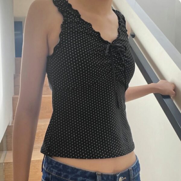 Women's Polka Dot Inner Knitted Sleeveless Top - Image 4