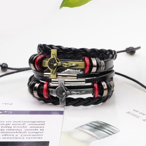 Fashion Vintage Jesus Cross Leather Bracelet - Image 3