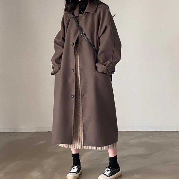 Retro Lapels Single-breasted Loose Mid-length Woolen Coat - Image 3