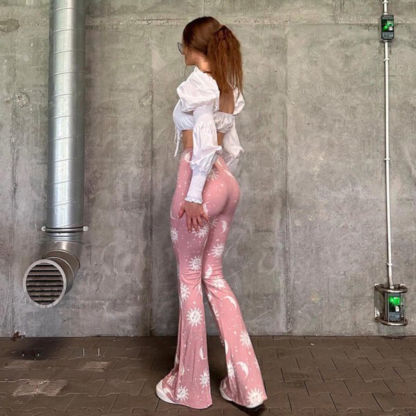 Starry Sun Pattern Printed High Waist Flared Pants - Image 5