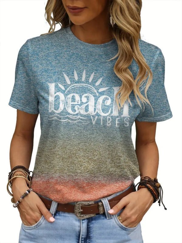 Multicolor Printing Round Neck Short Sleeve T-shirt - Image 7