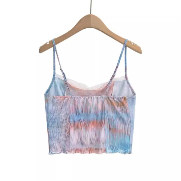 Mesh Gradient Lace Edge Slim Fit Patchwork Outer Wear Short Top - Image 3