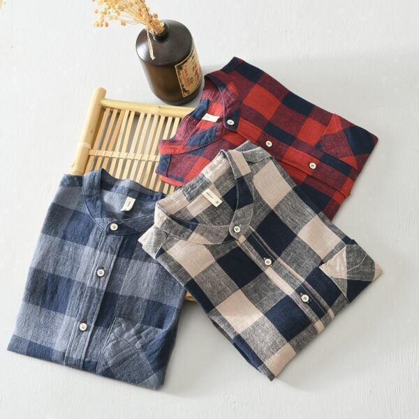 Casual 34 Sleeve Plaid Shirt Coat Male - Image 3