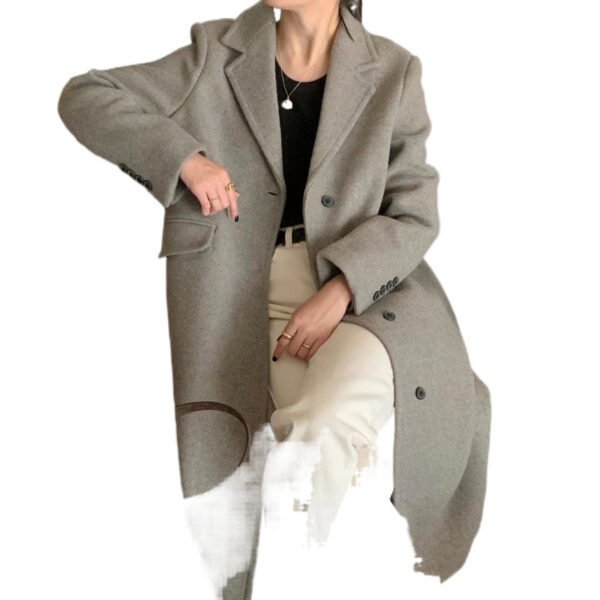 Loose Versatile Below The Knee Long Woolen Coat - Image 5