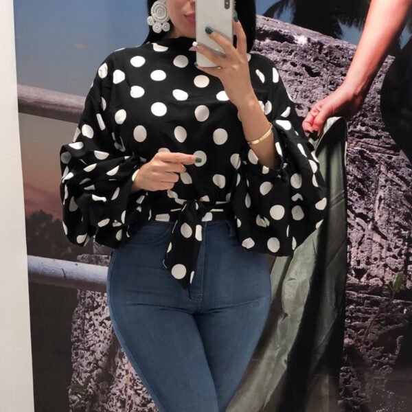 New Womens Polka Dot Large Size Loose Long Sleeve Blouse - Image 4