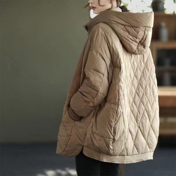 Diamond Lattice Artistic Loose White Duck Down Jacket - Image 4