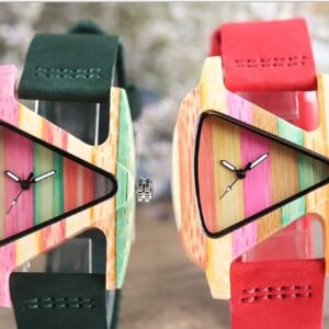 New wooden quartz watch Fashion color digital digital character triangle dial
