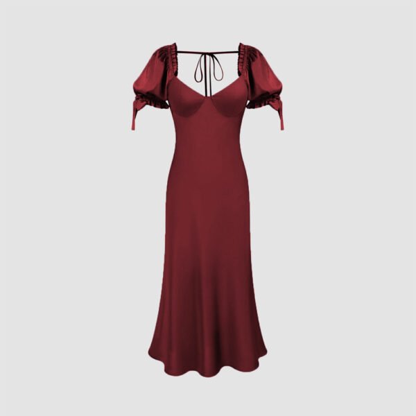 European And American Waist Fishtail Skirt Party Party Satin Satin Red Dress - Image 4