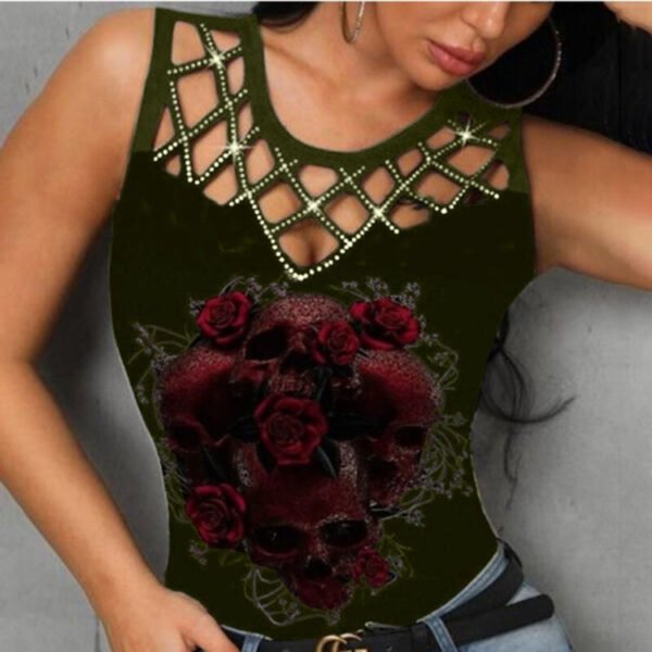Rose Hollow Vest Women's T-shirt Tops - Image 3