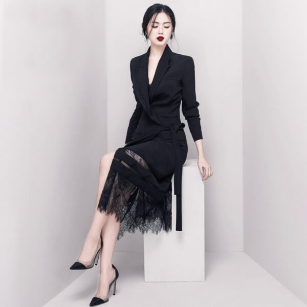 Lace Long Patchwork Suit Skirt Black Dress - Image 2