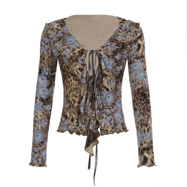 Hollow Sexy Hot Girl Leopard-print Shirt Top - Image 5