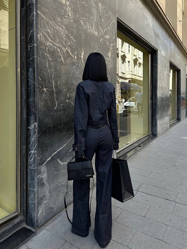 Short Denim Jacket & High-waisted  Pants Suit - Image 5