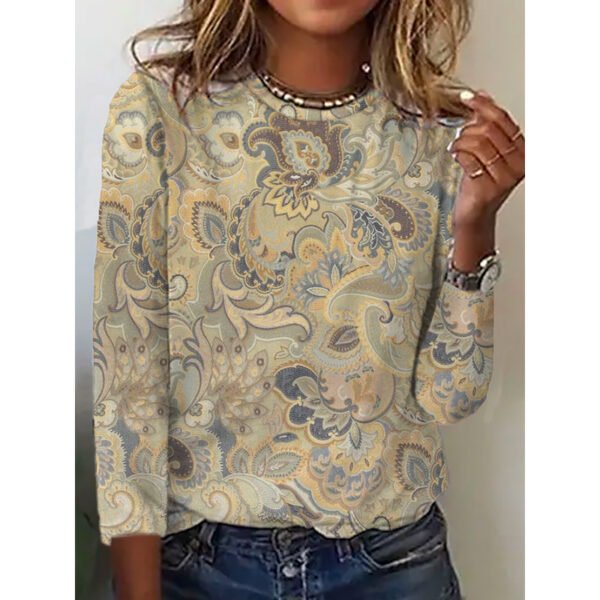 Women's Vintage Floral Print Long Sleeves T-shirt - Image 6