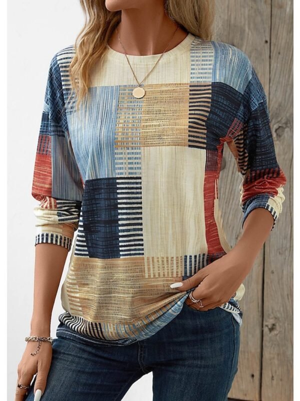 Women's Geometric 3D Digital Printed Loose Long Sleeves Sweater - Image 6