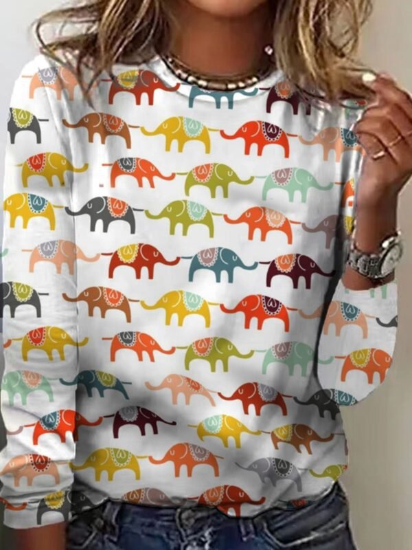 Spring And Autumn Round Neck Loose Long-sleeved Shirt Printed Women's Top T-shirt AliExpress Ebay Hot Sale - Image 3