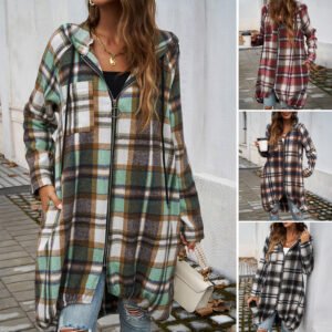 Contrast-Color Hooded Coat