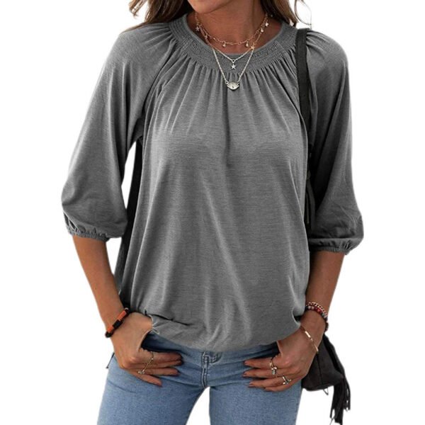 Women's Autumn Hot Selling Temperament Pullover Round Neck Loose Three-quarter-length-sleeved T-shirt - Image 5