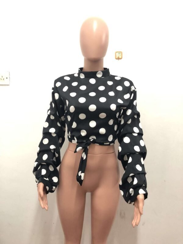 New Womens Polka Dot Large Size Loose Long Sleeve Blouse - Image 3
