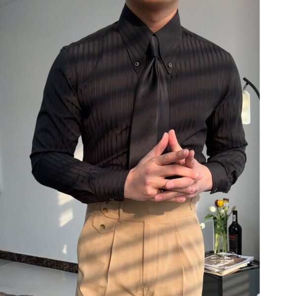 Spring Leisure Business Pointed Collar Striped Shirt - Image 3