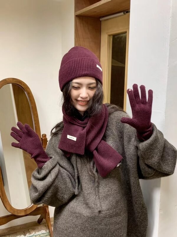 Winter Knitting Fleece Thickened Thermal Three-piece Suit Wool Scarf Hat Children - Image 9