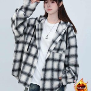 Loose And Lazy Style Mid-length Hooded Shirt Coat