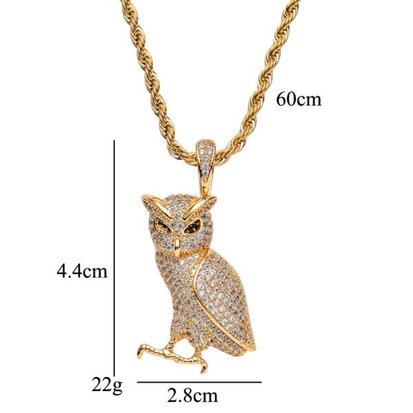 Copper Inlaid Zircon Owl Pendant Necklace - Image 2