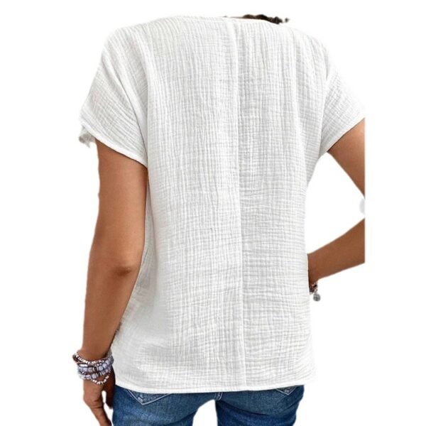 Summer Solid Color Fashion Short-sleeved Cardigan Button Women's Top - Image 10