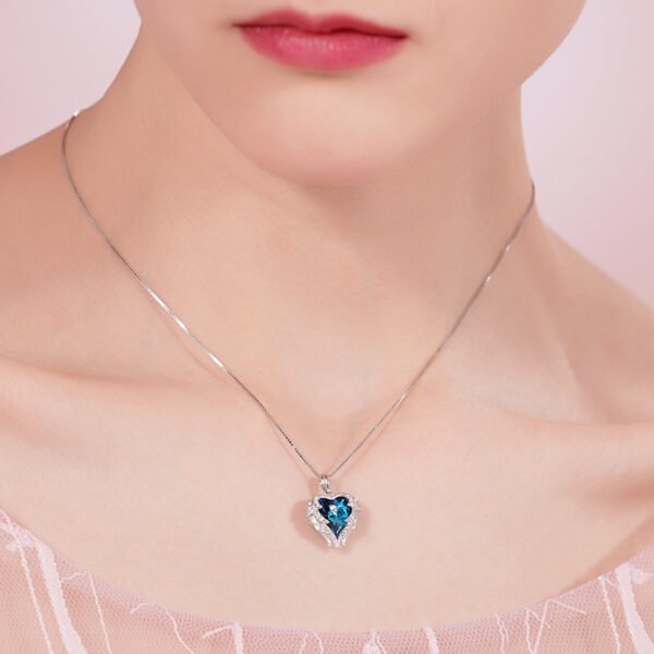 Angel Wing Necklace Ocean Heart Crystal Pendant - Image 4